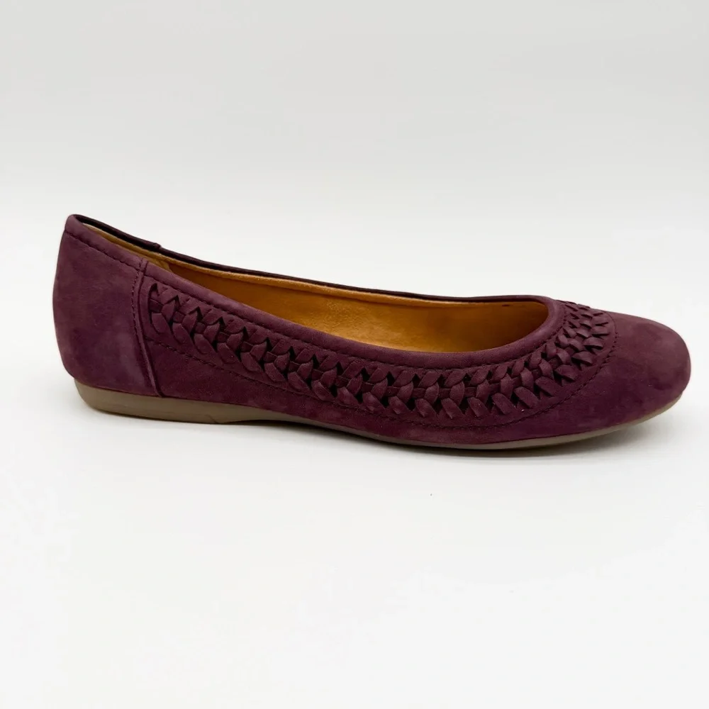 Earth Jett Comfort Ballet Flats Nubuck Suede Woven Detail Purple Burgundy 8 NEW